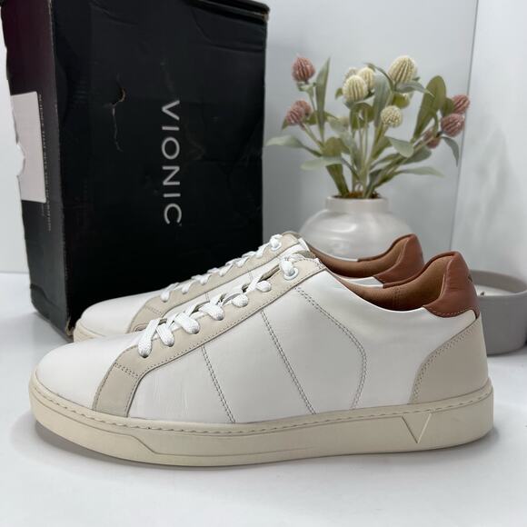 Vionic Lucas Lace Up Leather Sneaker White Shoes I9348L1100 Men's 10M Tried on - Picture 1 of 10